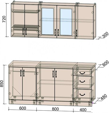 Кухня Интерлиния Мила Крафт 1.8А (дуб английский)
