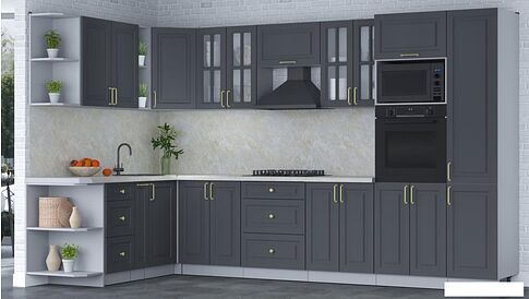 Готовая кухня Интерлиния Мила Шато 1.88x3.4 ВТ левая (пепел/пепел/опал светлый)