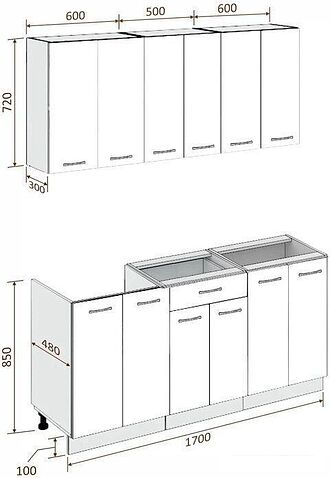 Готовая кухня Кортекс-мебель Корнелия Лира-лайт 1.7м (зеленый/оникс/мадрид)