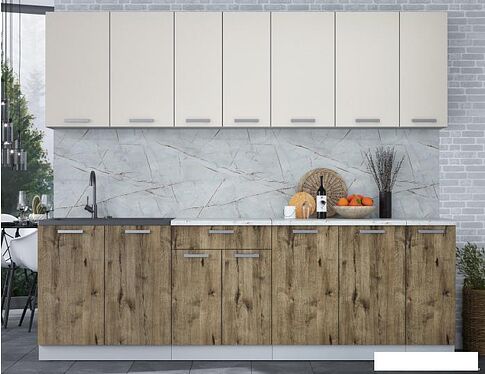 Готовая кухня Интерлиния Мила Лайт 2.5 (персидский жемчуг/дуб веллингтон/серый каспий)