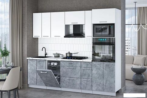 Готовая кухня Интерлиния Мила Gloss 2.55-ПМ3 (керамика/белый/белый гранит)