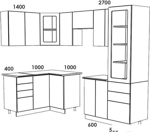 Угловая кухня Артём-Мебель София СН-114 со стеклом МДФ 1.4x2.7 (дуб полярный)