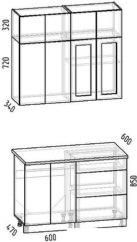 Готовая кухня Интермебель Лион-1 В-1 1.2м (мята софт/этна)