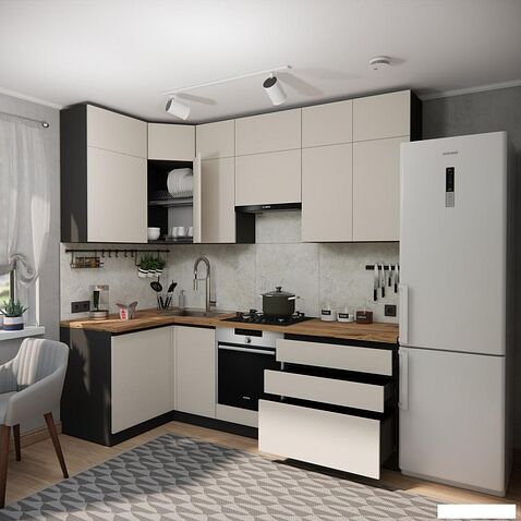 Готовая кухня ВерсоМебель Эко Премиум 1.2x2.4 левая (кашемир/ст. дуб вотан)