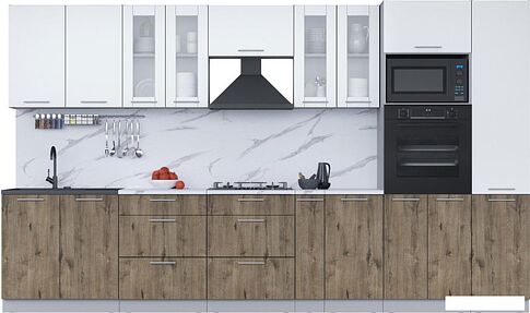 Готовая кухня Интерлиния Мила 3.6 ВТ (белый платинум/дуб веллингтон/белый гранит)