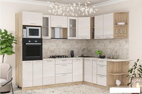 Готовая кухня Интерлиния Мила 1.88x2.6 правая (вудлайн кремовый/вудлайн кремовый/малага)