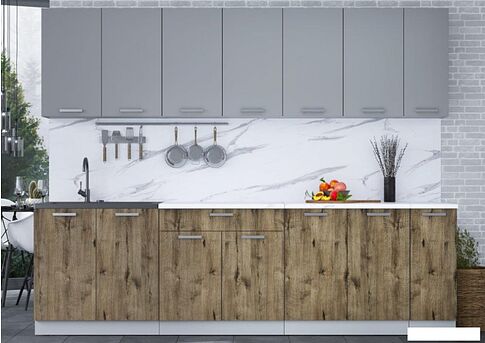 Готовая кухня Интерлиния Мила Лайт 2.7 (серебристый/дуб веллингтон/белый гранит)