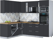 Готовая кухня Интерлиния Мила Gloss 1.896х2.38 (пепел/пепел/дуб бунратти)