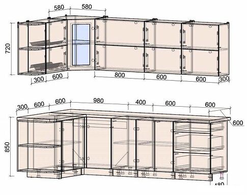 Готовая кухня Интерлиния Мила Матте 1.5x2.6 А правая (белый-белый-опал светлый)
