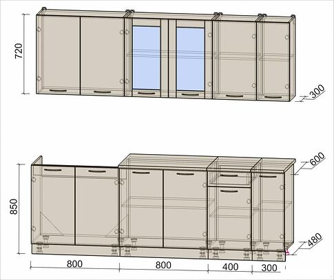 Готовая кухня Интерлиния Мила 23 (белый платинум/дуб серый/малага)
