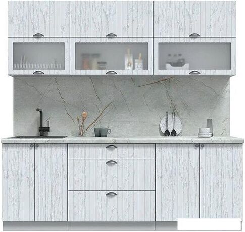 Готовая кухня Интерлиния Берес 2.2Б (дуб полярный/серый каспий)