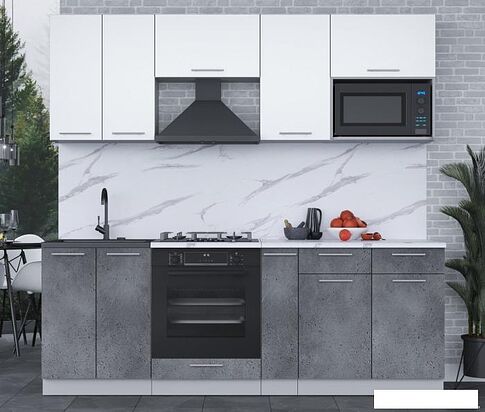 Готовая кухня Интерлиния Мила 2.2 ВТ (белый платинум/бетон портленд/белый гранит)