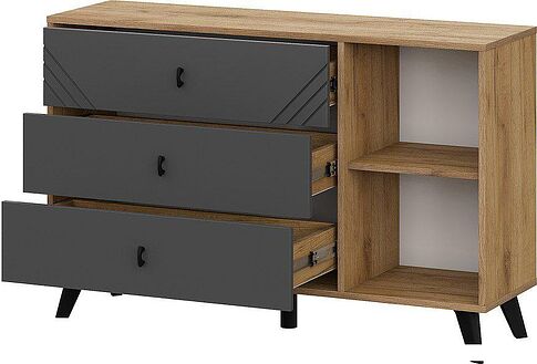 Тумба Mio Tesoro Байкал 3 ящика со створкой (дуб золотистый/графит)