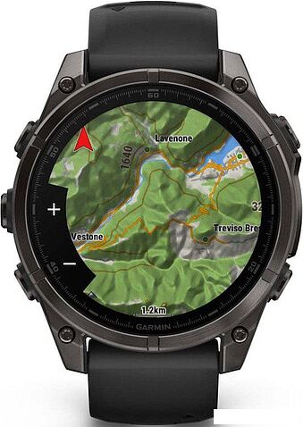 Умные часы Garmin Fenix 8 Sapphire, Titanium 47мм (угольно-черный DLC, пепельно-черный силиконовый ремешок)
