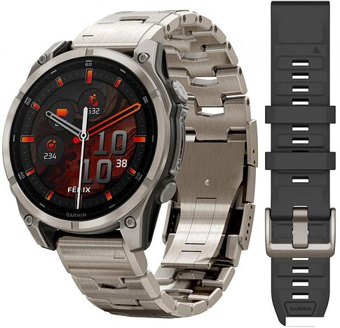 Умные часы Garmin Fenix 8 Sapphire, Titanium 47мм (светло-серый, титановый ремешок)