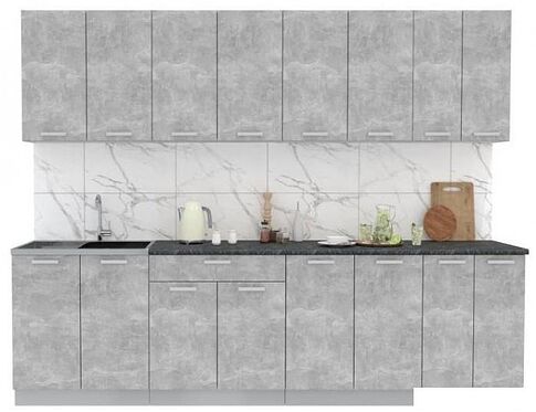 Готовая кухня Интерлиния Мила Лайт 3.0 (бетон-бетон-кастилло темный)