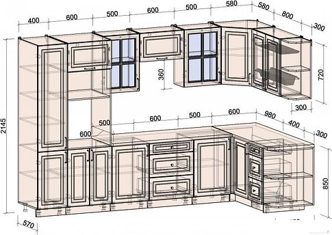 Готовая кухня Интерлиния Мила Шато 1.68x3.2 ВТ правая (мята/мята/дуб бунратти)