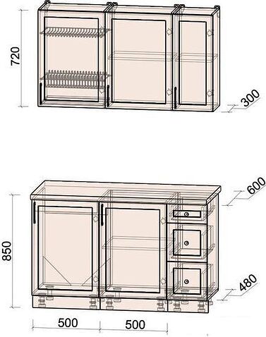 Готовая кухня Интерлиния Тренд 1.3А (мята/мята/дуб бунратти)
