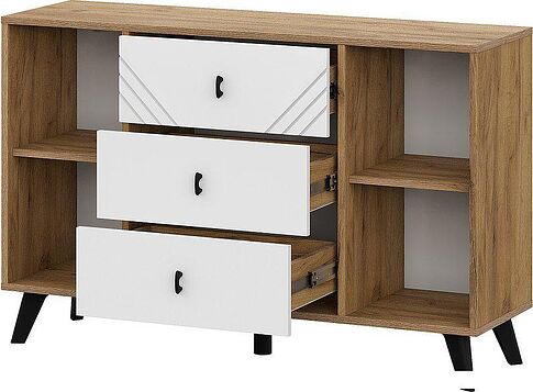 Тумба Mio Tesoro Байкал 3 ящика двухстворчатый (дуб золотистый/белый матовый)