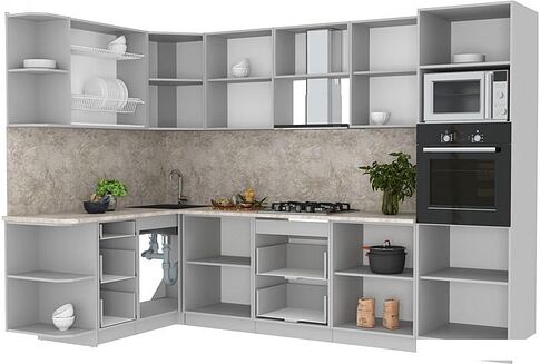 Готовая кухня Интерлиния Мила Лайт 1.68x3.0 левая (белый платинум/бетон/бискайская сосна)