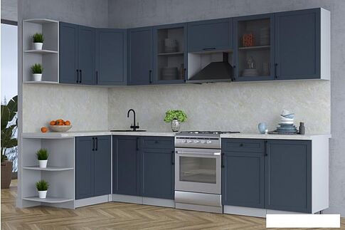 Готовая кухня Интерлиния Тренд 1.5x3.1 левая (индиго/индиго/опал светлый)