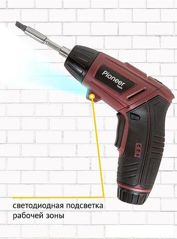 Электроотвертка Pioneer Tools CS-M0401 (с 1-им АКБ, оснастка)