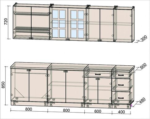 Кухня Интерлиния Мила Деко 2.6 Б (белый/кастилло темный)