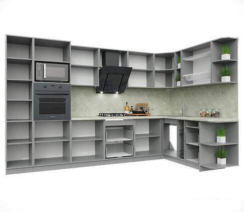 Готовая кухня Интерлиния Мила Пластик 1.88x3.4 правая (мрамор/белый глянец/кастилло темн)