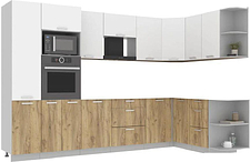 Готовая кухня Интерлиния Мила Лайт 1.68x3.2 правая без столешницы (белый платинум/дуб золотой)