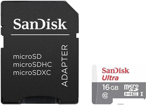 Карта памяти SanDisk Ultra SDSQUNS-016G-GN3MA microSDHC 16GB (с адаптером)