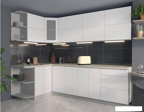 Готовая кухня Интерлиния Мила Матте 1.5x2.6 А правая (белый-белый-опал светлый)