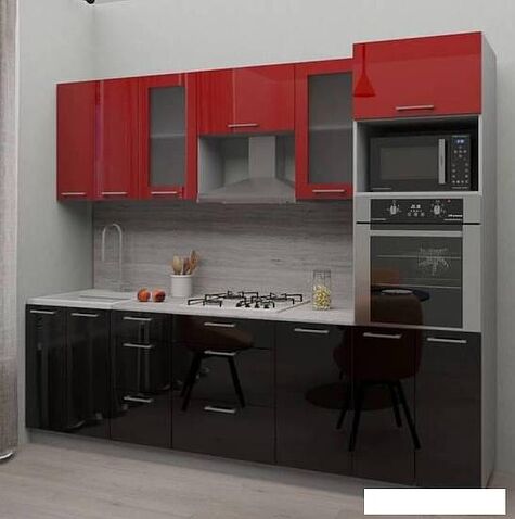 Готовая кухня Интерлиния Мила Gloss 2.8 (красный-черный)
