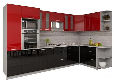 Готовая кухня Интерлиния Мила Gloss 1.68x3.4 правая (красный-черный)