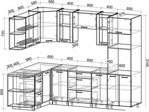 Готовая кухня Интерлиния Мила 1.68x2.6 левая (дуб белый-дуб золотой-дуб бунратти)