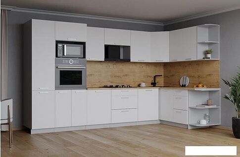 Готовая кухня Интерлиния Мила Лайт 1.68x3.2 правая (белый платинум/белый платинум/дуб бунратти)