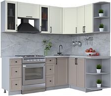 Готовая кухня Интерлиния Тренд 1.5x2.2 правая (луна/белый/серый каспий)