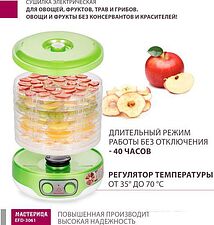 Сушилка для овощей и фруктов Мастерица EFD-3061 (зеленый перламутр) Сушилка для овощей и фруктов Мастерица EFD-3061 (зеленый перламутр)