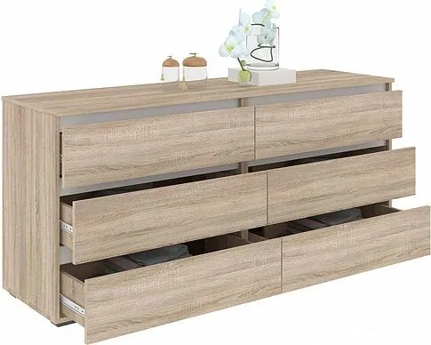 Комод Кортекс-мебель Бари 160 6ш (дуб сонома/дуб сонома/белый)