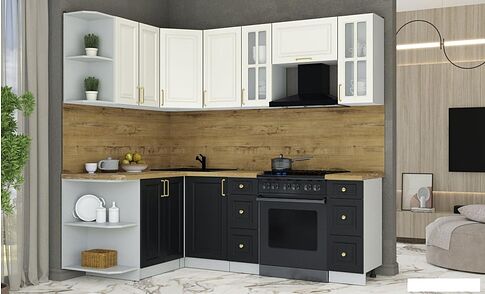 Кухонный модуль Интерлиния Мила Шато 1.5x2.2 LV (белый/черный/дуб бунратти)