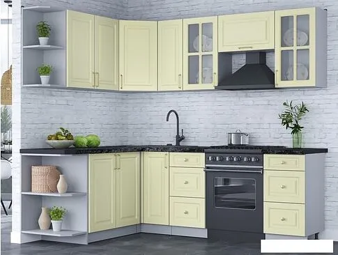 Готовая кухня Интерлиния Мила Шато 1.7x2.3 левая (слоновая кость/слоновая кость/кастилло темный)