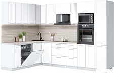 Готовая кухня Интерлиния Мила Лайт 1.896х2.98 (белый платинум/белый платинум/травертин серый)