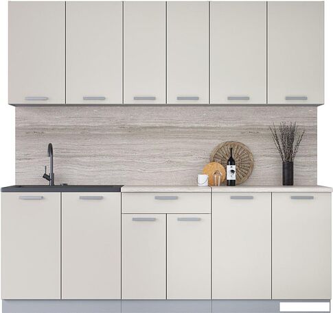 Готовая кухня Интерлиния Мила Лайт 2.2 (персидский жемчуг/персидский жемчуг/травертин серый)