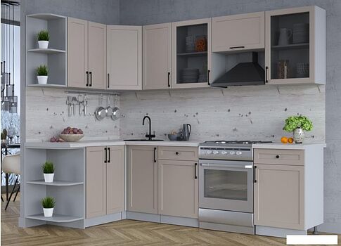 Готовая кухня Интерлиния Тренд 1.5x2.6 левая (луна/луна/бискайская сосна)