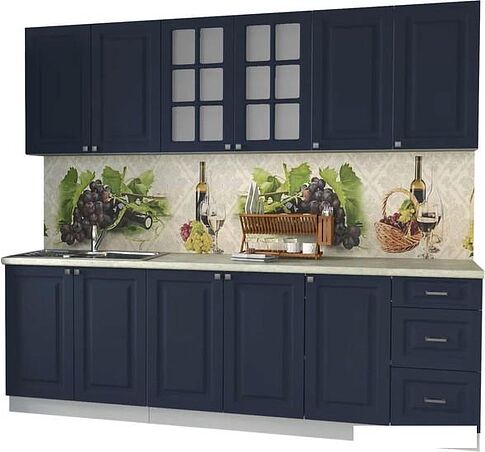 Готовая кухня Интерлиния Мила Деко 2.4А (индиго/индиго/опал светлый)