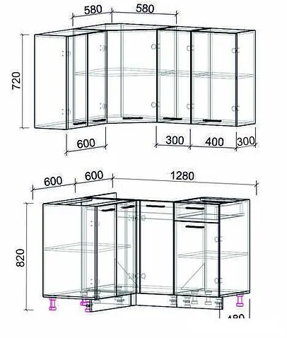 Готовая кухня Интерлиния Мила Лайт 1.2x1.3 без столешницы (бетон/антрацит)