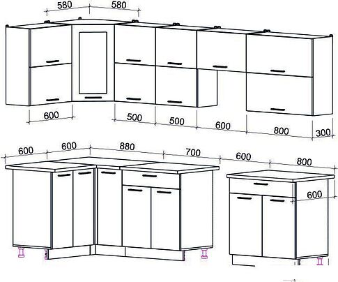 Угловая кухня Интерлиния Мила Gloss 60-12x30 (белый/асфальт глянец)