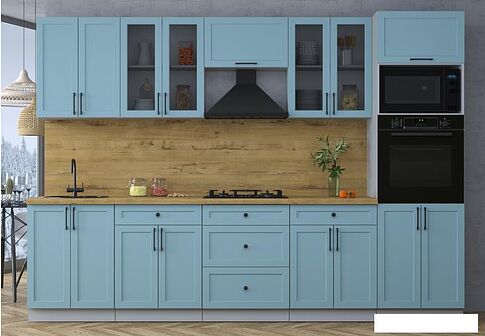 Готовая кухня Интерлиния Тренд 3.0В (океан/океан/дуб бунратти)