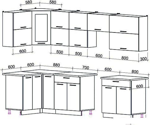 Угловая кухня Интерлиния Мила Gloss 60-12x30 (белый/красный глянец)