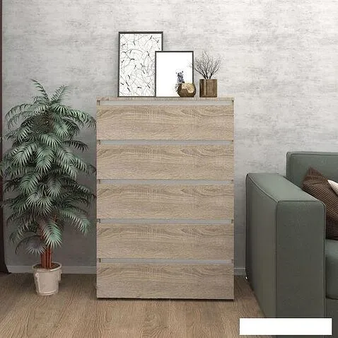 Комод Кортекс-мебель Бари 80 5ш (дуб сонома/дуб сонома/белый)