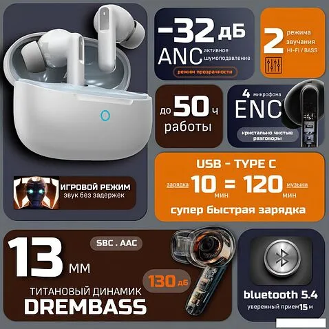 Наушники Venso VT-709 ANC (серый)